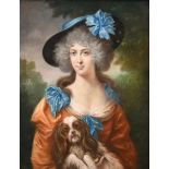 Unbekannter Maler des 18./19.Jh. "Vornehme Dame mit Hut und Hund" (nach George Romney (1734-1802)),