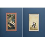2 Diverse indopersische Buchillustrationen "Löwenjagd" und "Paradiesvögel", Gouache und Vergoldung