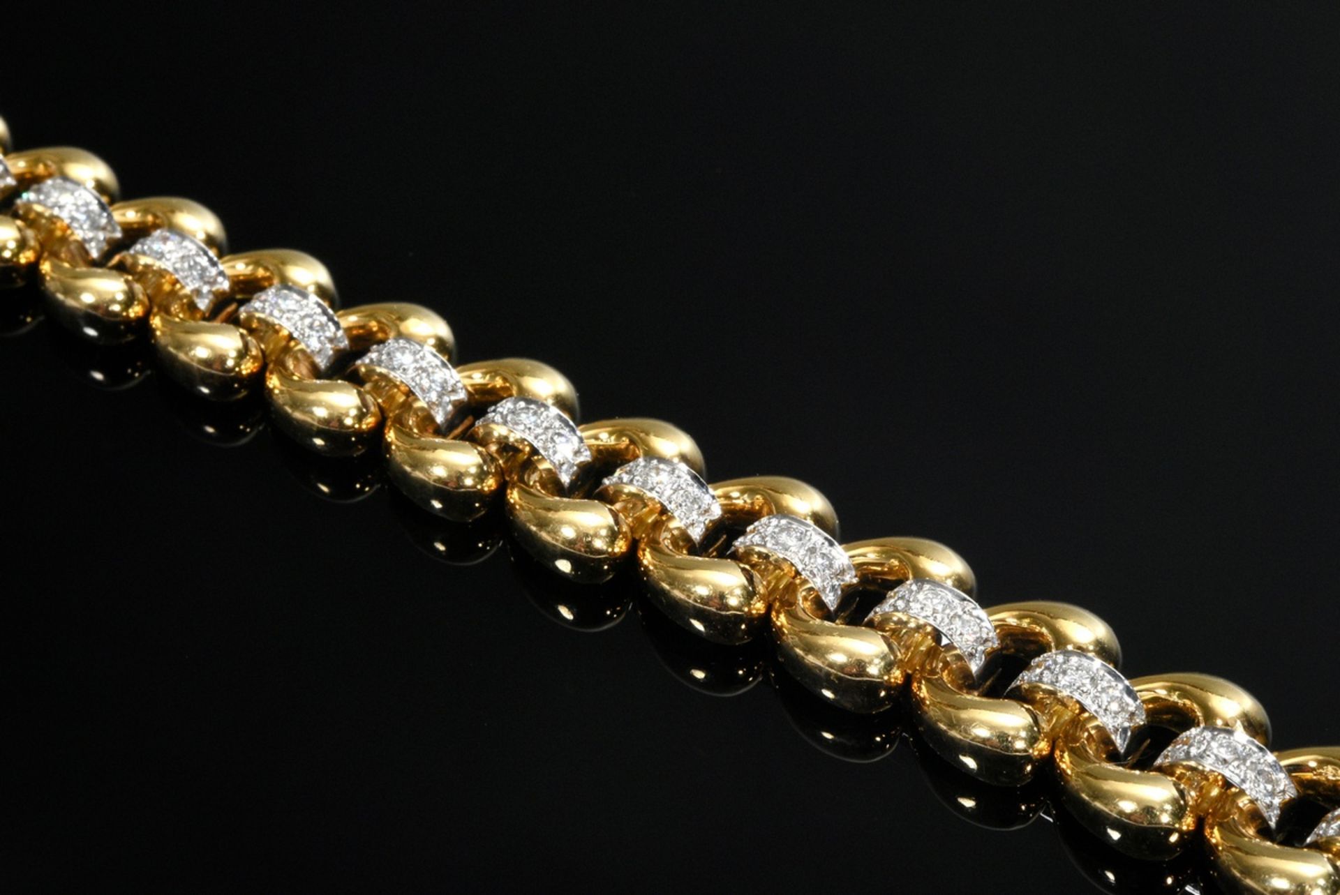 Heavy yellow and white gold 750 bracelet with diamonds (together approx. 2.24ct/VSI/W), sign. Dankn - Image 2 of 2
