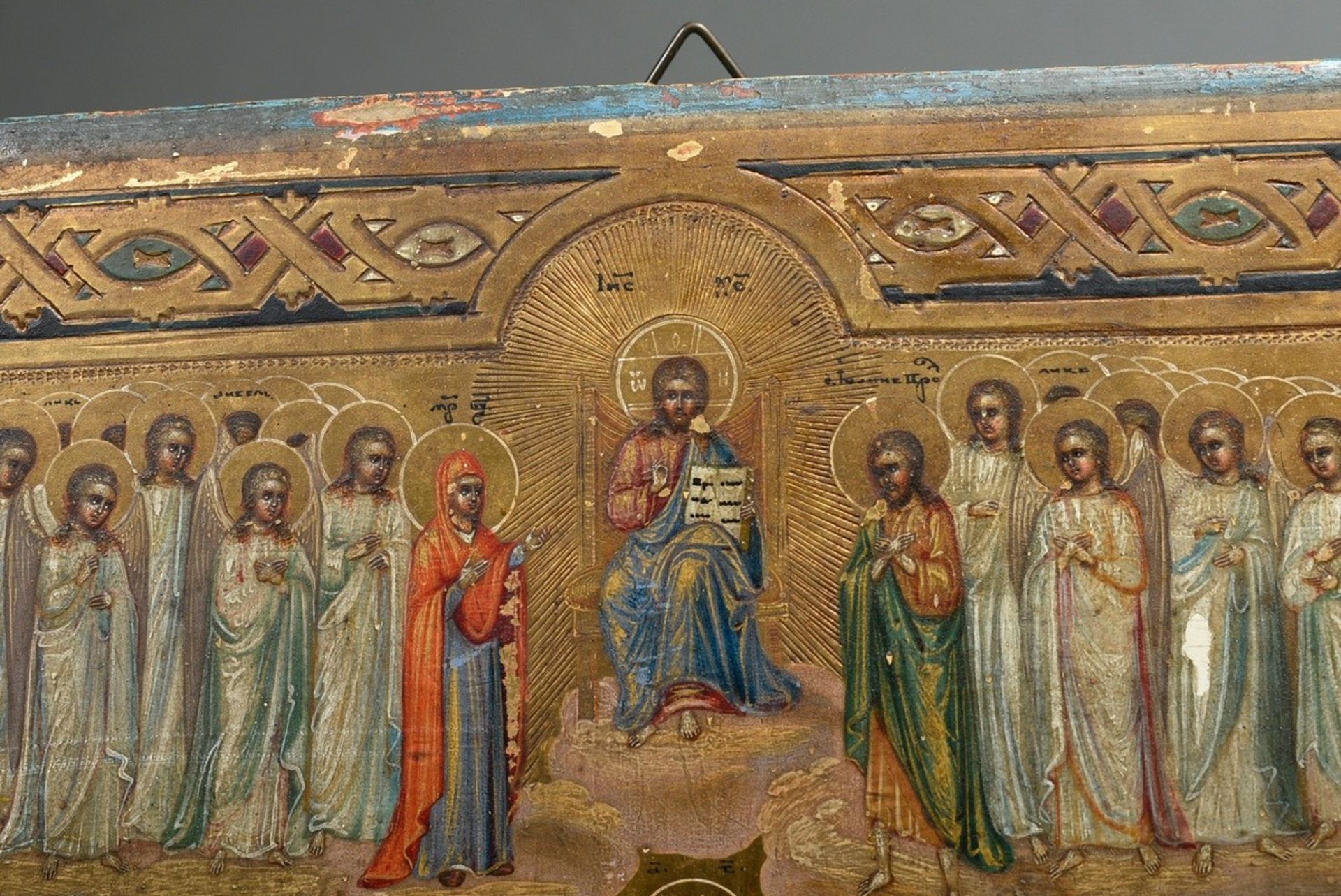 Russian icon "All Saints' Day" with ornamental border, egg tempera/chalk ground on wood, Russian in - Image 6 of 10