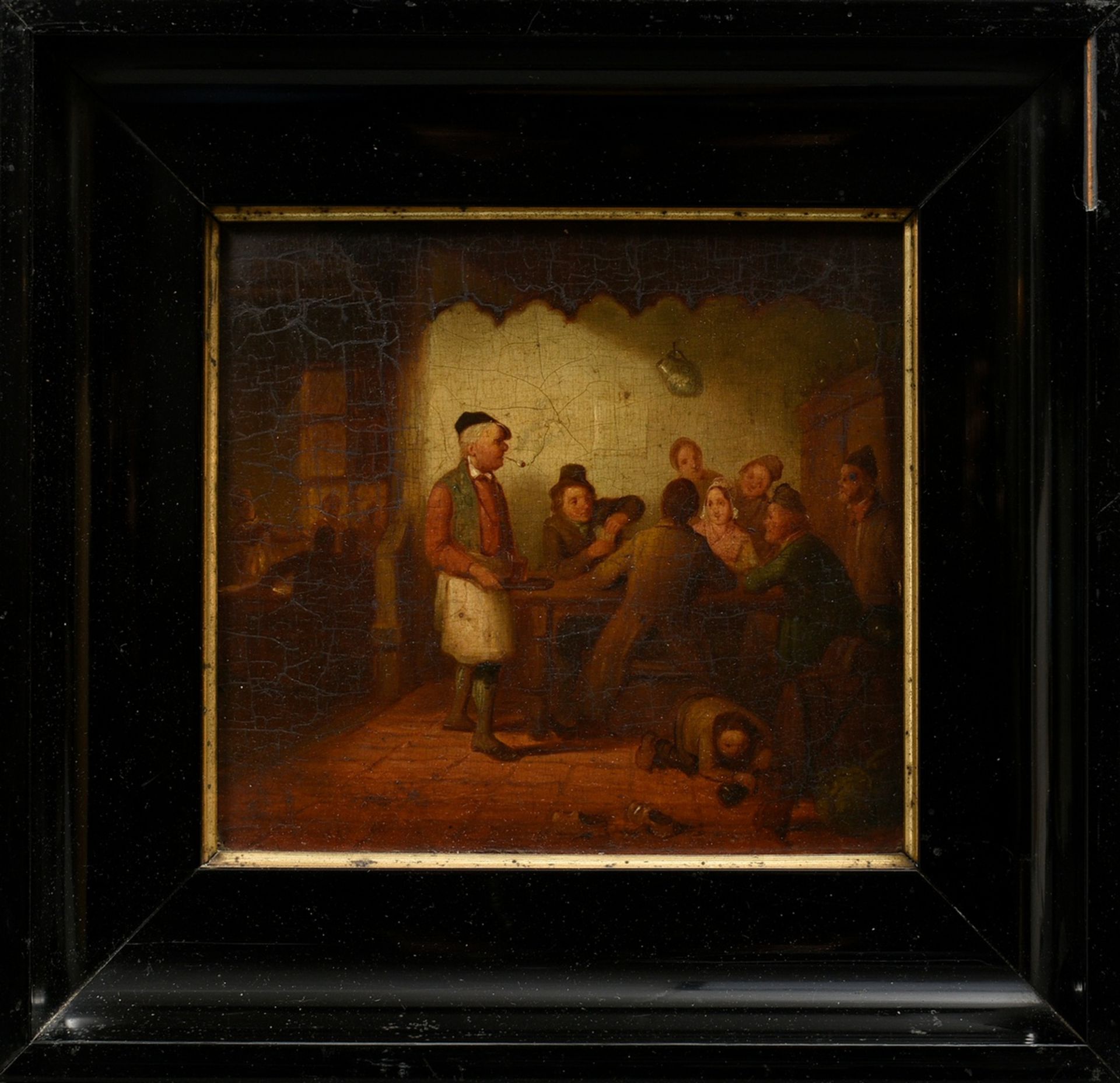 Unbekannter holländischer Maler des 18./19.Jh. "In der Schänke", Öl/Holz, Schellackrahmen (kleine D - Bild 2 aus 4