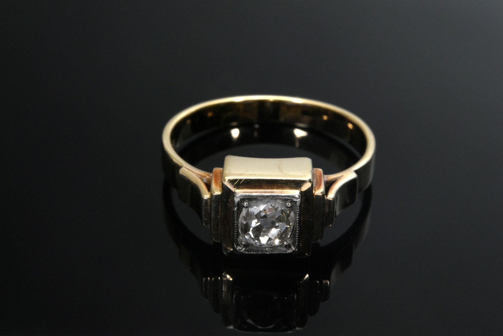 Yellow gold 585 and platinum ring with old cut diamond (ca. 0.30ct/P1/TC), around 1920, 4,6g, size  - Image 3 of 4