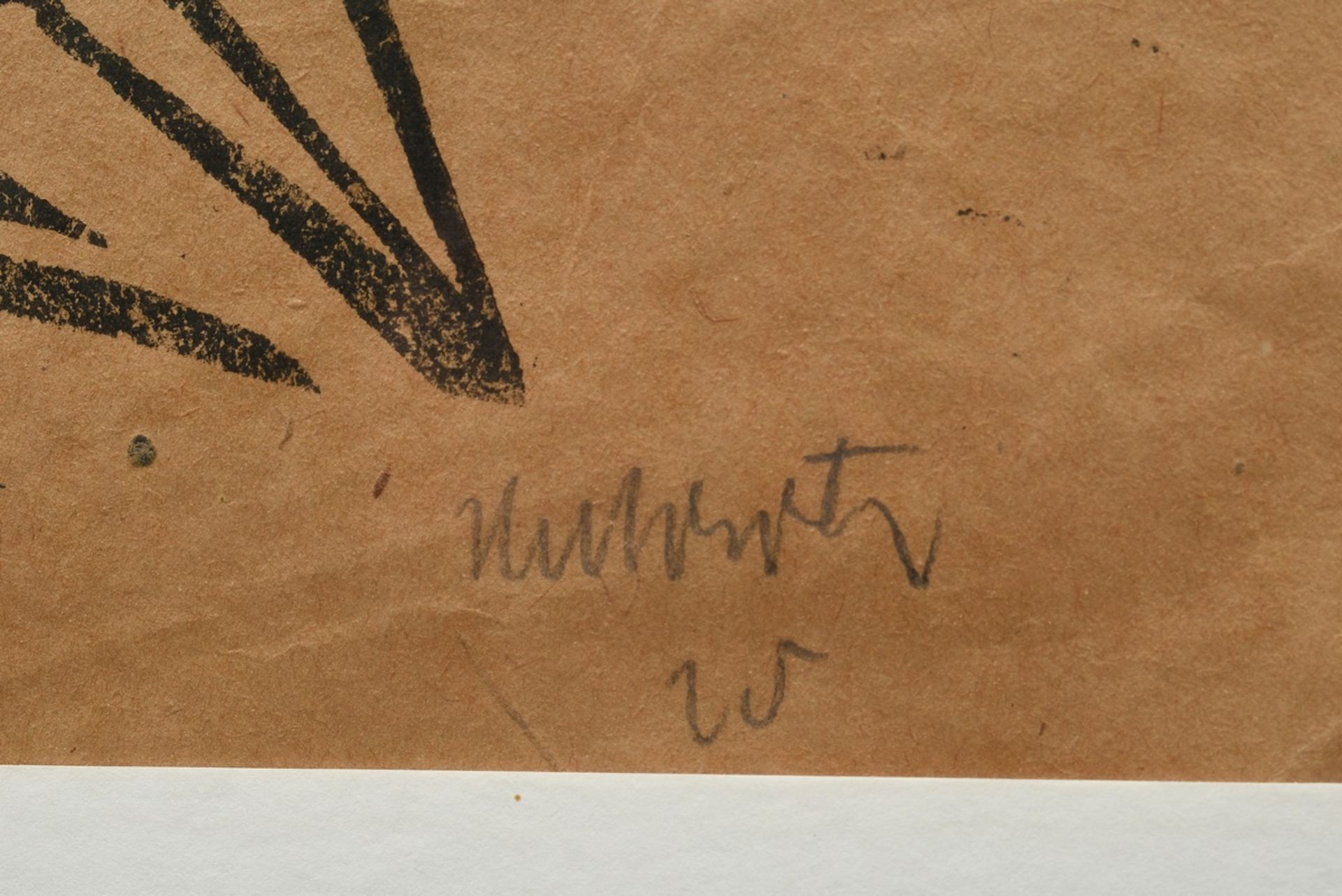 Unbekannter Künstler des frühen 20.Jh. (Hubertz?) "Bogenschütze" 1920 oder 1925, wohl Linolschnitt, - Bild 3 aus 3