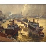 Mercker, Erich (1891-1973) „Hamburger Hafen“, Öl/Platte, u.l. sign./bez., 50,5x61cm (m.R. 60x70,5cm