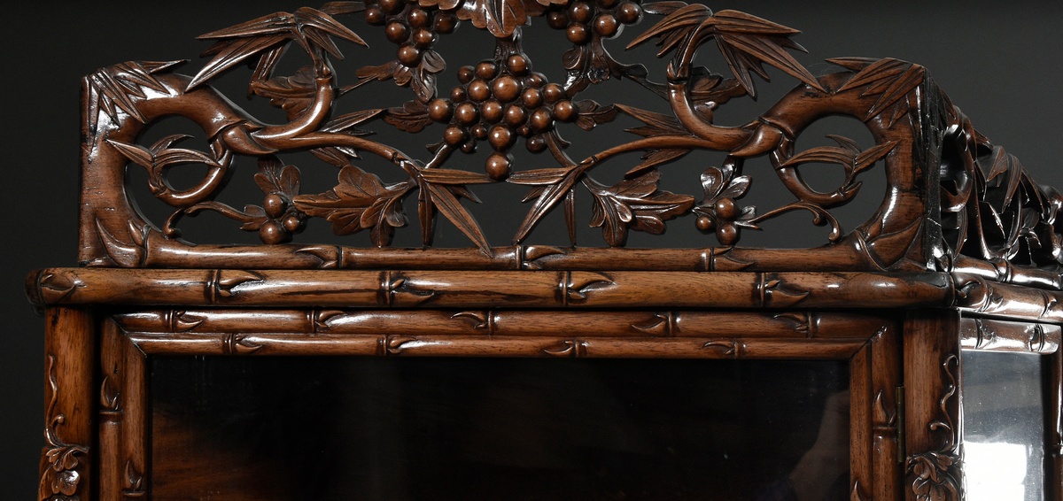 Chinese display case with carved "faux bamboo and grapes" body, openwork crown, Hongmu rosewood, 3  - Image 5 of 9
