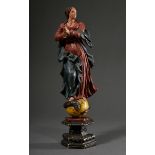 Sakral Figur "Maria Immaculata", Holz geschnitzt und farbig gefasst, H. 45cm, Abplatzungen, restaur