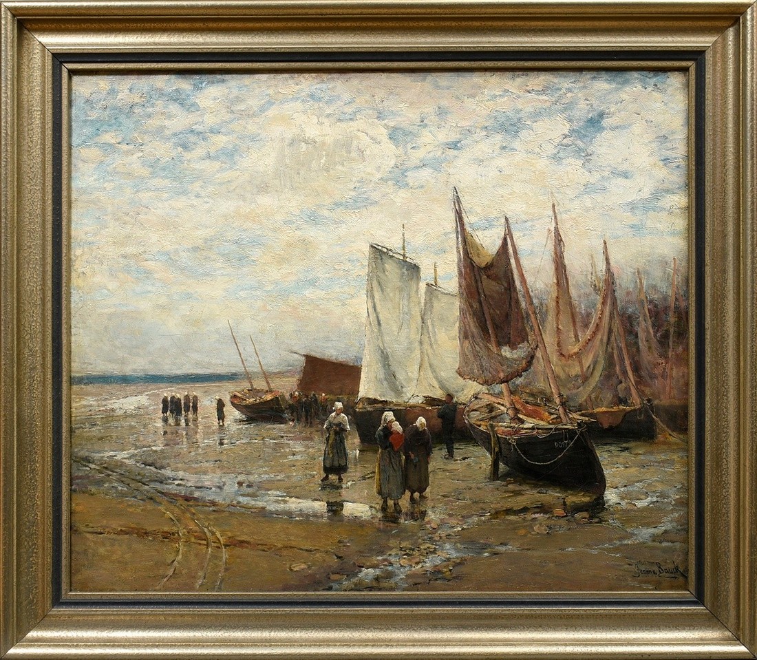 Bauck, Jeanna (1840-1926) "Dutch fishermen", oil/canvas on wood, sign. lower right, 58x69cm (w.f. 7 - Image 2 of 7