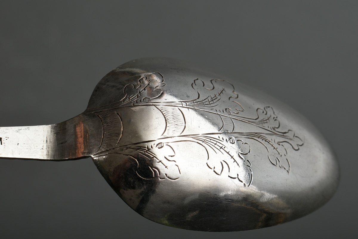 2 Various baroque spoons with floral sawn handles, floral engraving and engraved owner's note on th - Image 4 of 6