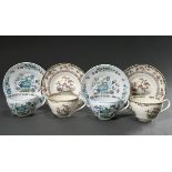 4 Spode/Copeland Steingut Jumbotassen/UT mit pastellfarbenen Dekoren "Eden" und "Mullberry", 20.Jh.