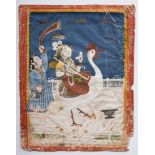 Indisches Albumblatt "Hinduistische Göttin auf Vogel Vahana", Gouache/Papier, Indien wohl 19. Jh.,