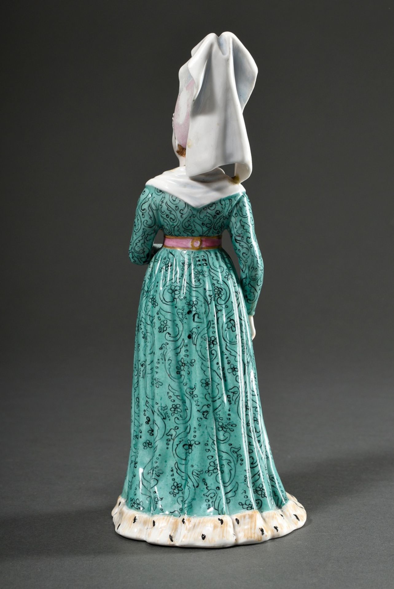 Rare porcelain figurine "Suivante de Isabeau de Bavière" (Elisabeth of Bavaria), polychrome painted - Image 3 of 7