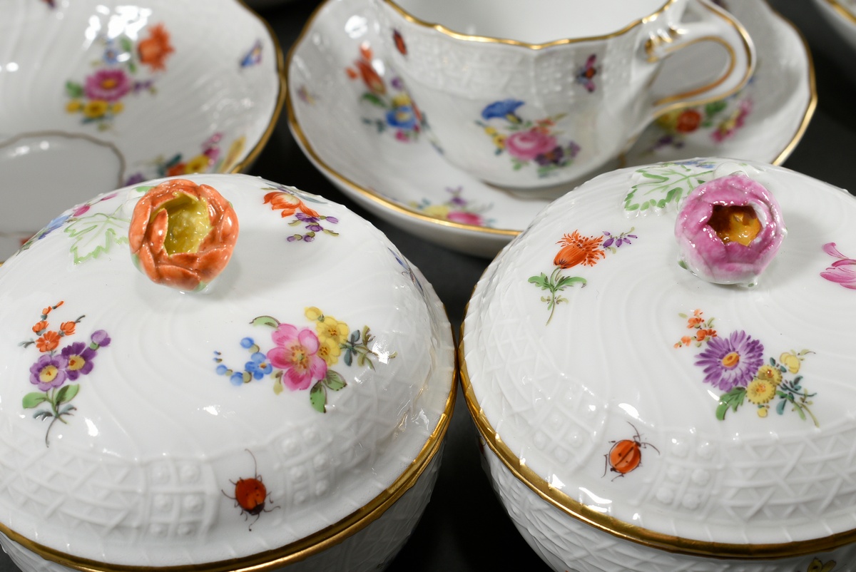 18 pieces Meissen mocha service "flower painting with insects" with Neubrandenstein relief, 20th ce - Image 5 of 6