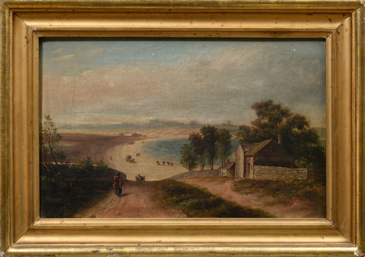 Unknown artist of the 19th c. "Coast path", oil/canvas, 26,2x44cm (w.f 34,8x49,2cm), slightly dirty - Image 2 of 4