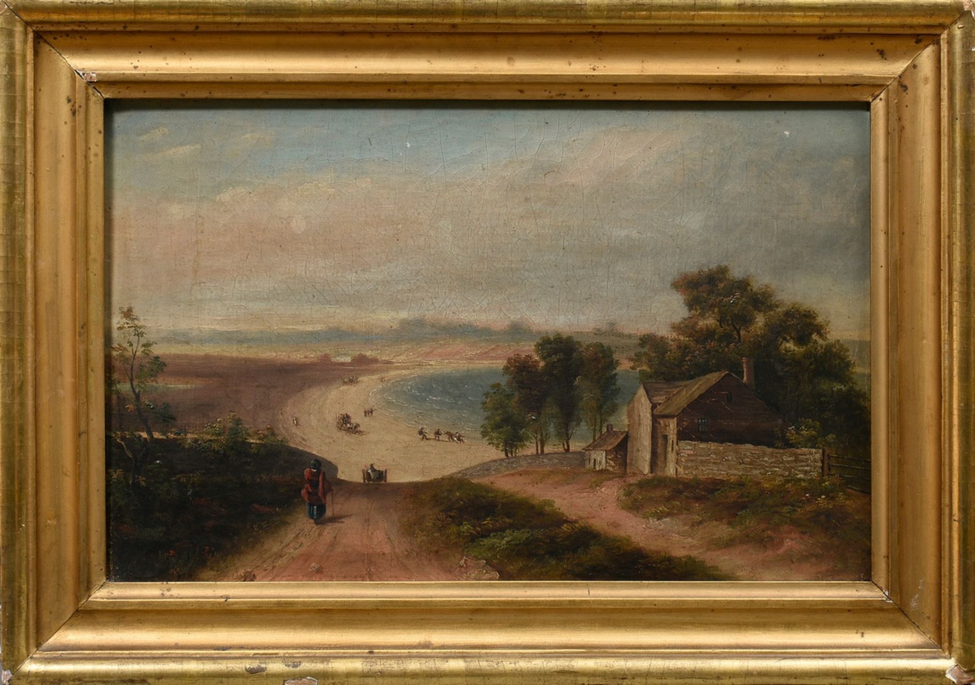 Unbekannter Künstler des 19.Jh. „Küstenweg“, Öl/Leinwand, 26,2x44cm (m.R. 34,8x49,2cm), leicht vers - Bild 2 aus 4