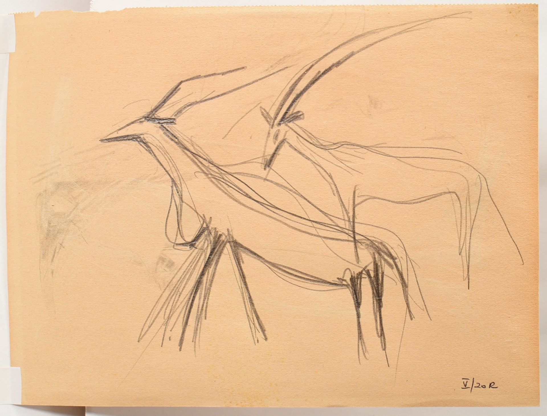 Nesch, Rolf (1893-1975) "Penguin" c. 1930, inscr. "V/20" at lower right, "Gazellen" on verso, inscr - Image 3 of 3