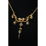 Feines Gelbgold 750 Collier mit Altschliffdiamanten (zus. ca. 0.80ct/SI-P2/CR-LY) in Krönchenfassun