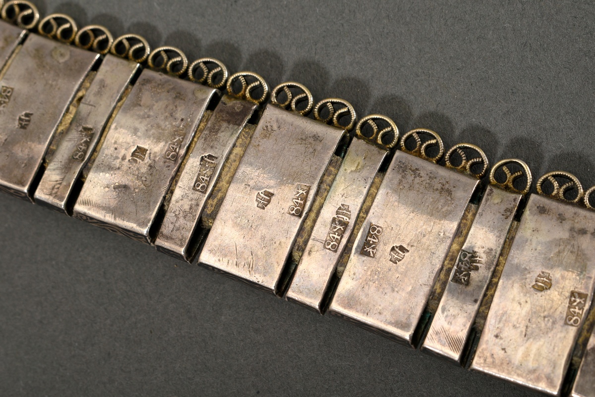 Caucasian splendour belt with ornamental hallmark and niello decoration, consisting of 59 single se - Image 6 of 8