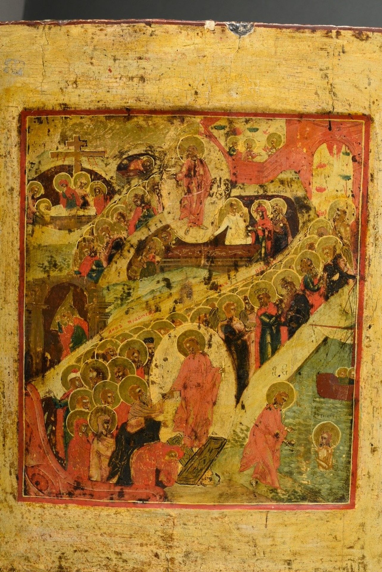 Russian icon "Anastasis" (Below, Christ tramples on the gates of the underworld and saves Adam. Beh - Image 2 of 8