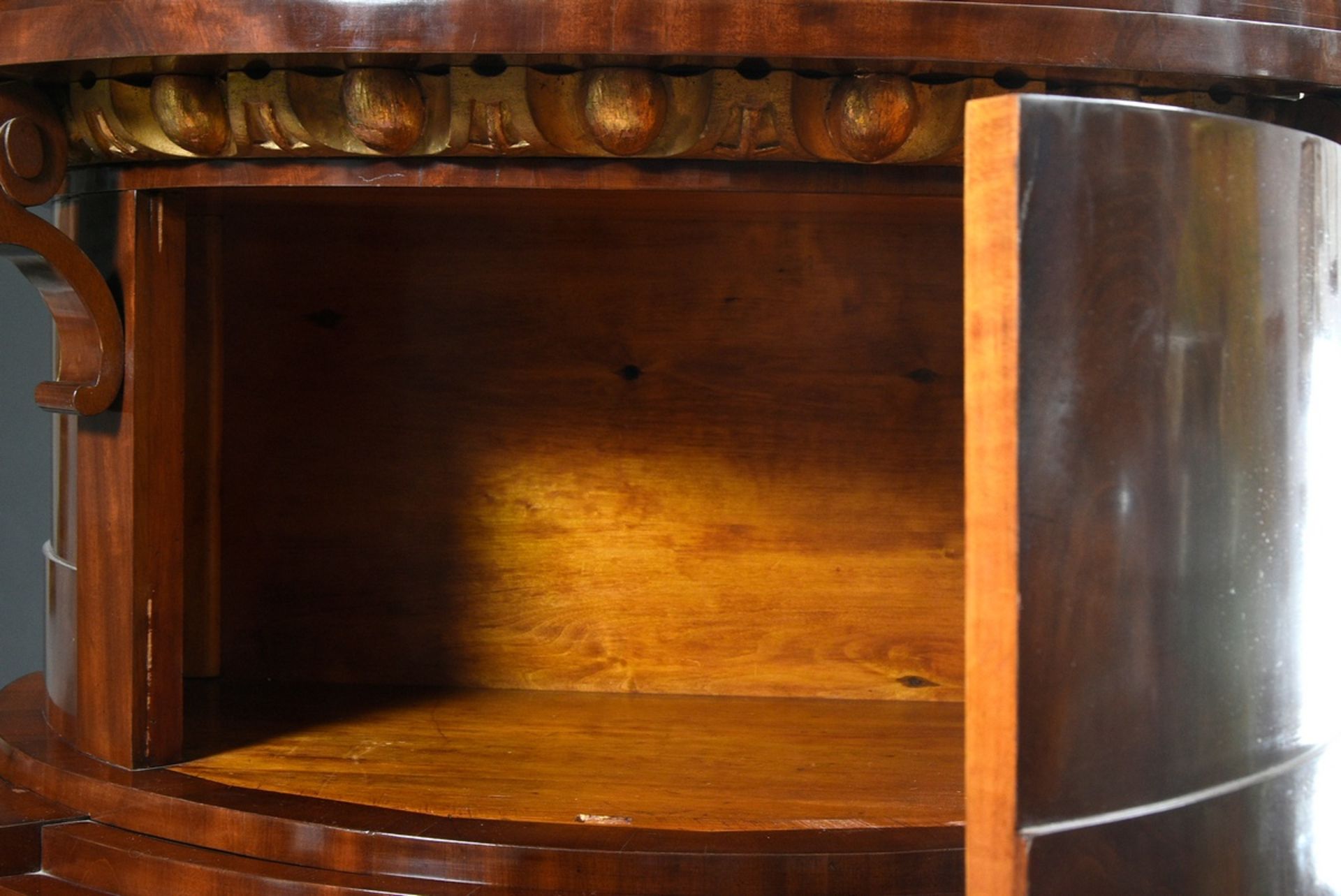 Conical Biedermeier writing cabinet with segmental arch in the writing flap, coffered drawers and d - Image 10 of 12