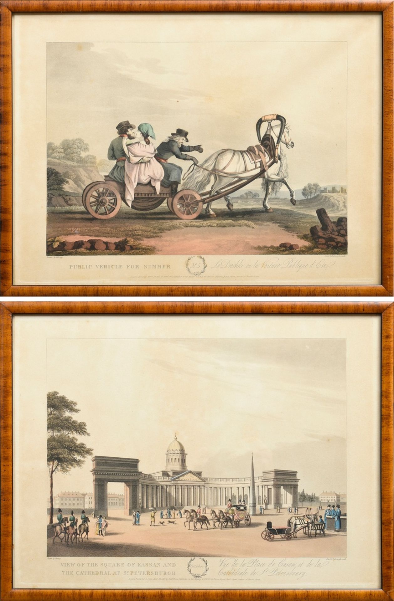 2 Clark, John H. & Dubourg, Matthew "Kazan Cathedral in Saint Petersburg" and "Carriage Ride" 1815,