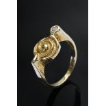 Handgefertigter Gelbgold 585 Ring in geprägter Schneckenform mit Brillant (ca. 0.05ct/SI/W), 4,1g,