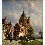 Vertin, Petrus Gerardus (1819-1893) "Niederländische Dorfszene mit Wäscherinnen", Öl/Holz, u.r. sig