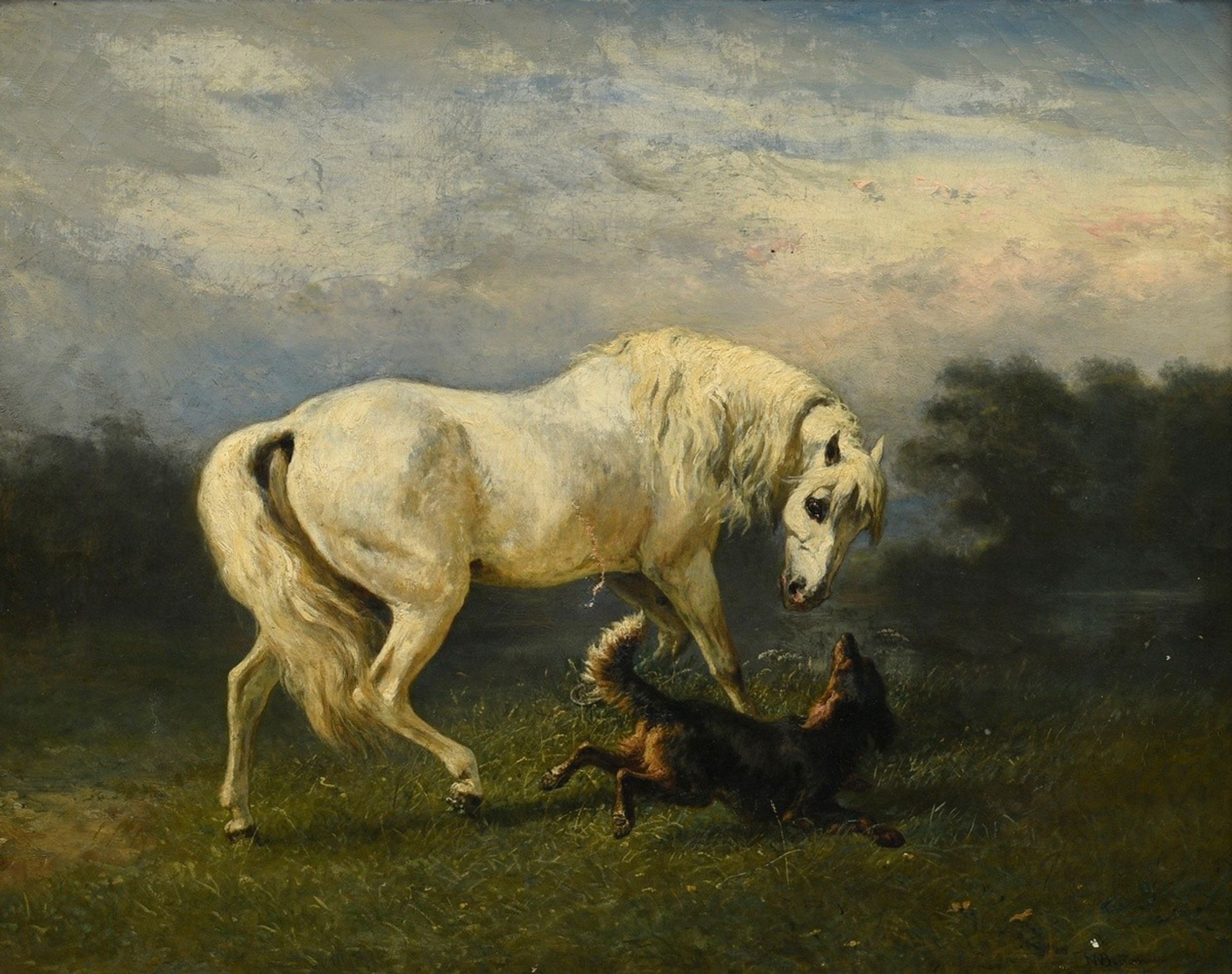Bottomley, John William (1816-1900) "White Horse and Hound", oil/canvas, sign. lower right, 55x70,5