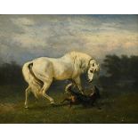 Bottomley, John William (1816-1900) „Schimmel und Jagdhund“, Öl/Leinwand, u.r. sign., 55x70,5cm (m.