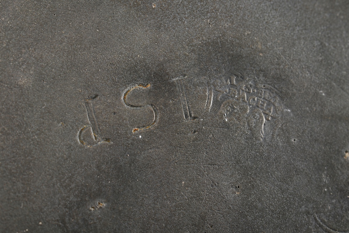 3 Various pieces of pewter: large North German wide rim plate with profiled rim, uninterpreted rose - Image 7 of 9