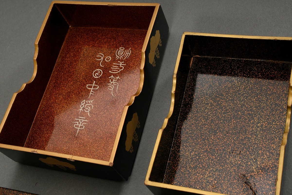 2 Lacquer boxes with Kiri Mon in gold lacquer, inside and bottom with Nashiji, Japan Meiji period,  - Image 5 of 6