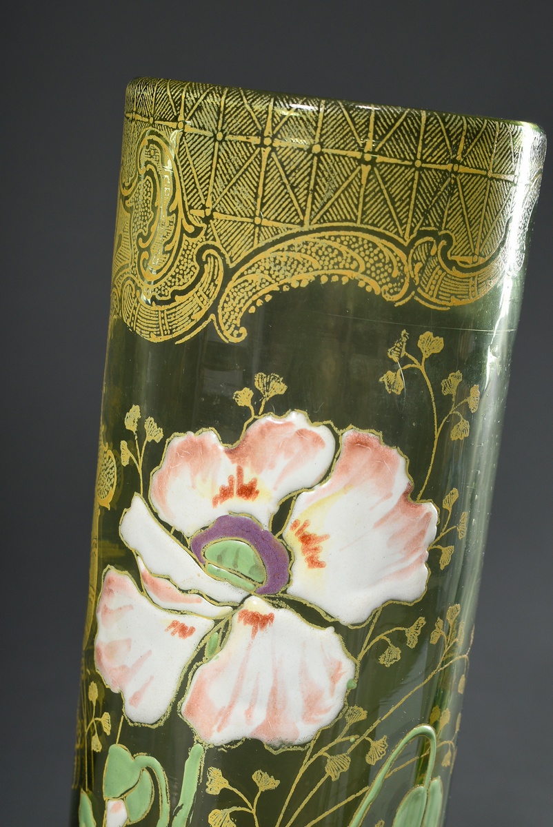 Art Nouveau vase with floral decoration "poppy blossom" in polychrome enamel painting over printed  - Image 3 of 4