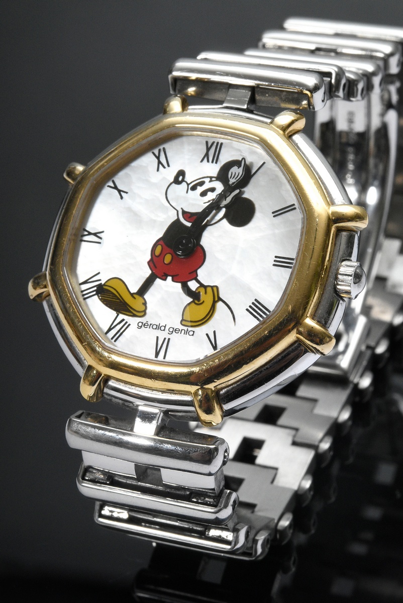 Gérald Genta "Mickey Mouse" ladies' wristwatch, stainless steel/yellow gold 750, quartz movement, m