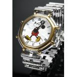 Gérald Genta "Mickey Mouse" Damenarmbanduhr, Edelstahl/Gelbgold 750, Quartzwerk, Perlmuttzifferblat