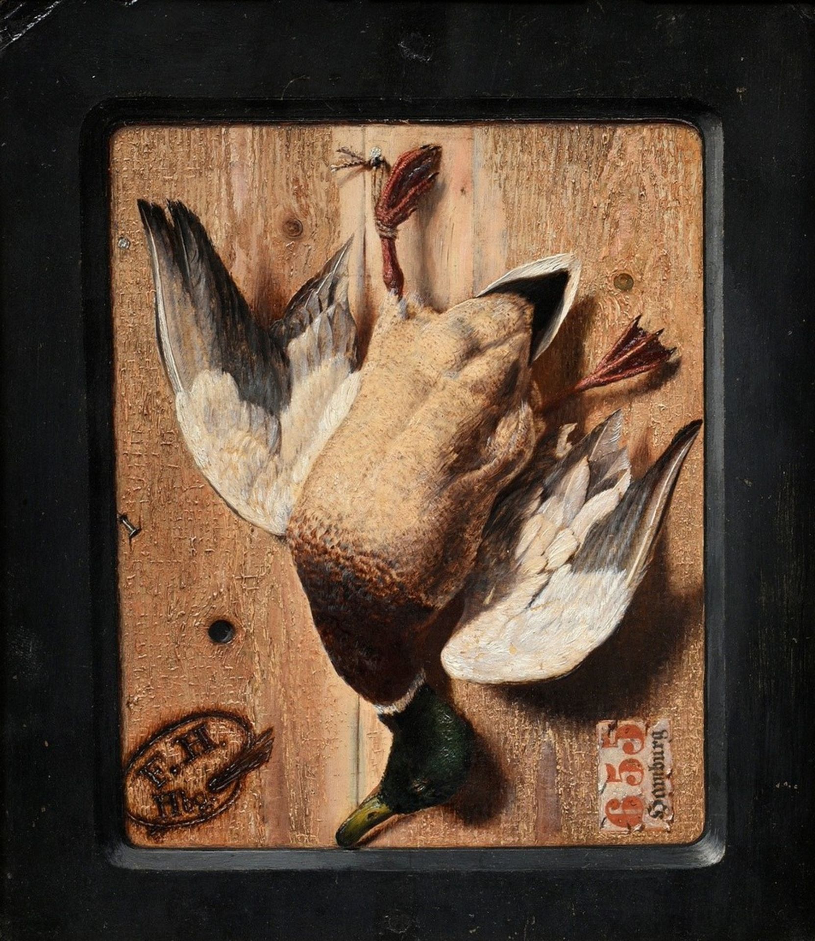 Heimerdinger, Friedrich (1817-1882) "A Wild Duck", oil/cardboard, trompe l'oeil, monogr. on the low