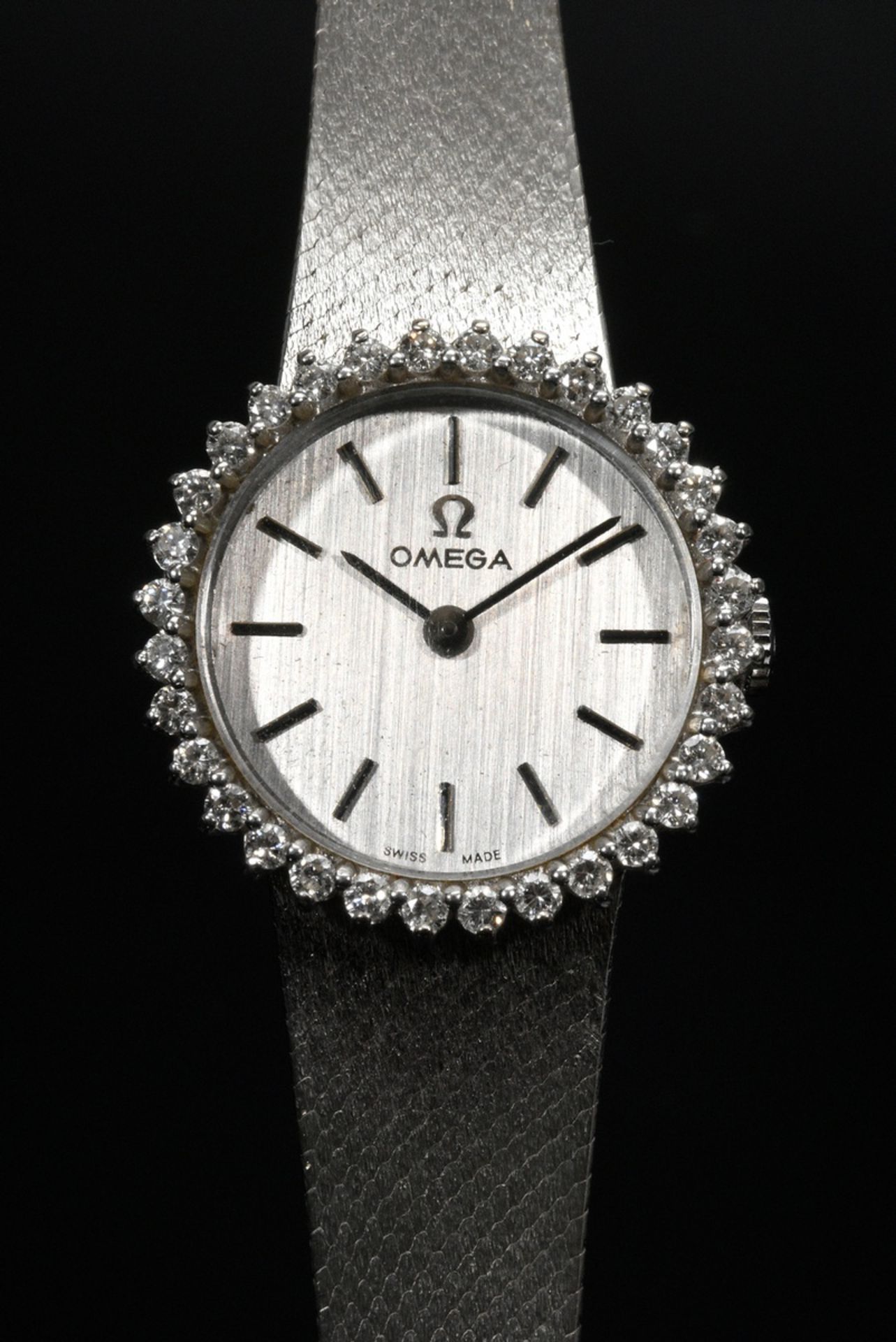 Elegant white gold 750 Omega ladies' wristwatch with diamond bezel (total approx. 0.64ct/VSI-SI/W),