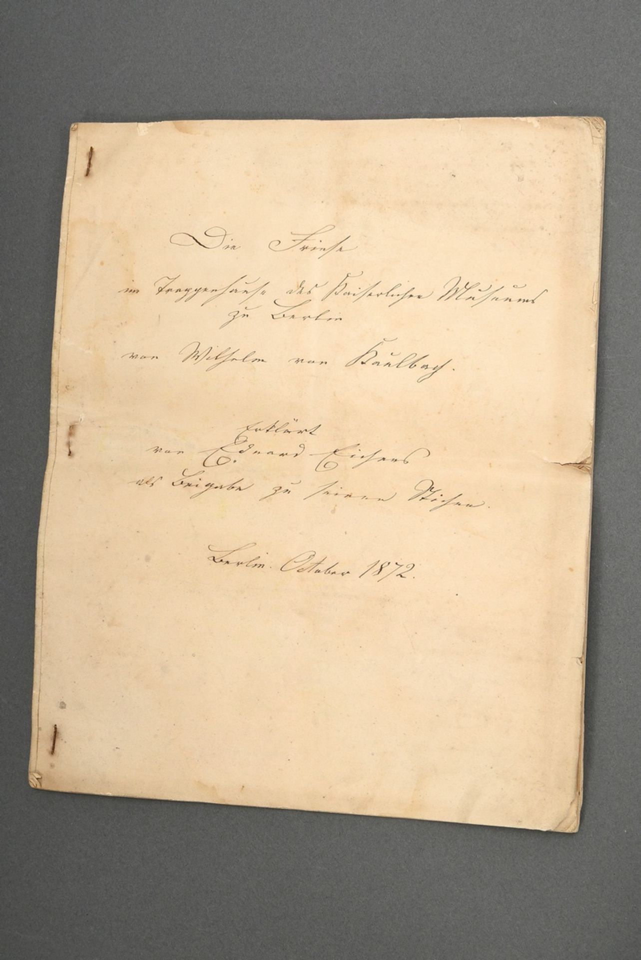 Manuscript "Die Frieße im Treppenhause des kaiserlichen Museums zu Berlin von Wilhelm von Kaulbach  - Image 2 of 5