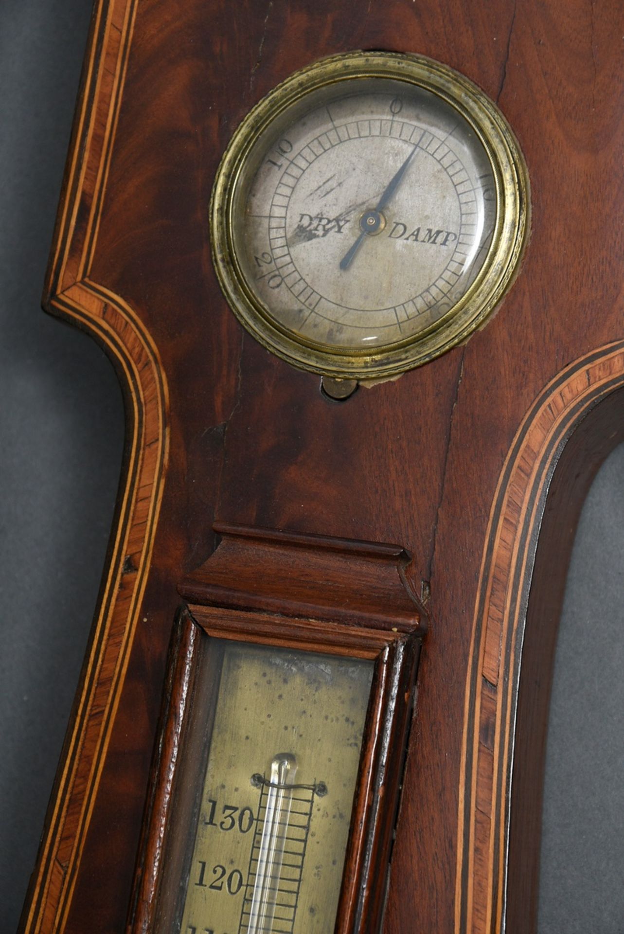 Mahagoni Banjo Barometer, bez.: J. Spelzini/Brooks Market, England 1. Hälfte 19.Jh., H. 107cm - Bild 5 aus 6