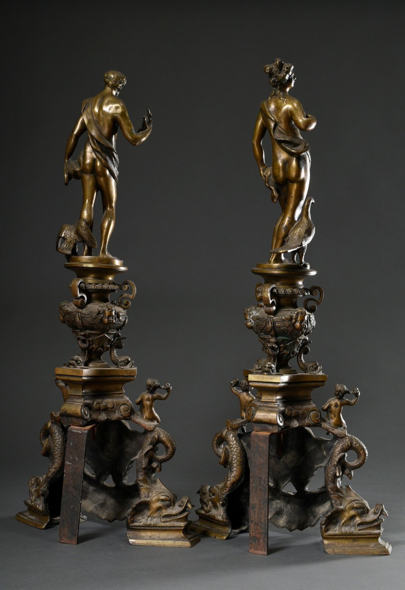 Roccatagliata, Niccolo (1539-1636) and workshop, pair of bronze andirons with figural attachments " - Image 9 of 12