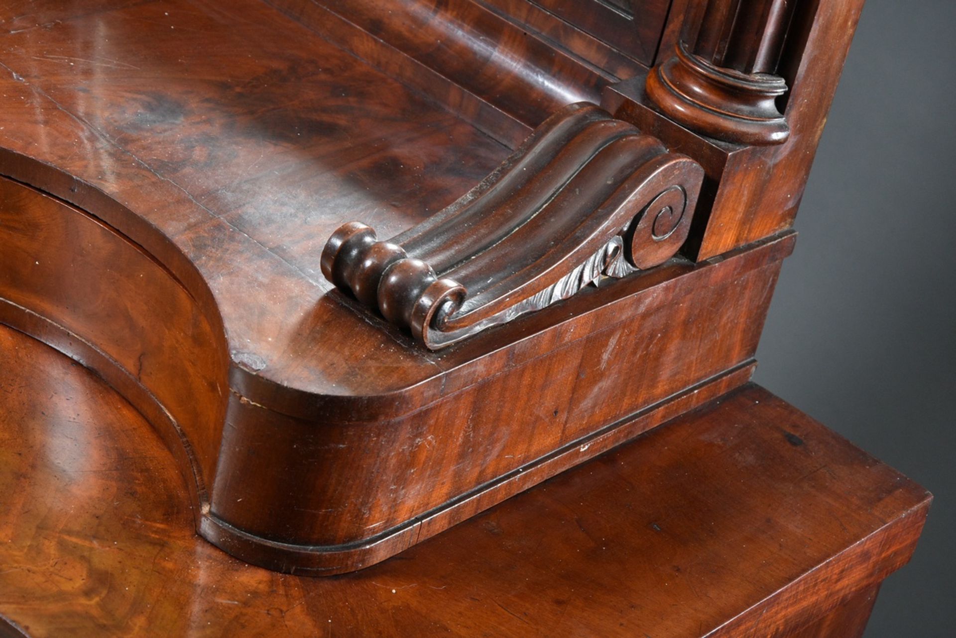 Biedermeier mirrored chest of drawers with half columns on the sides and a curved front as well as  - Image 8 of 12