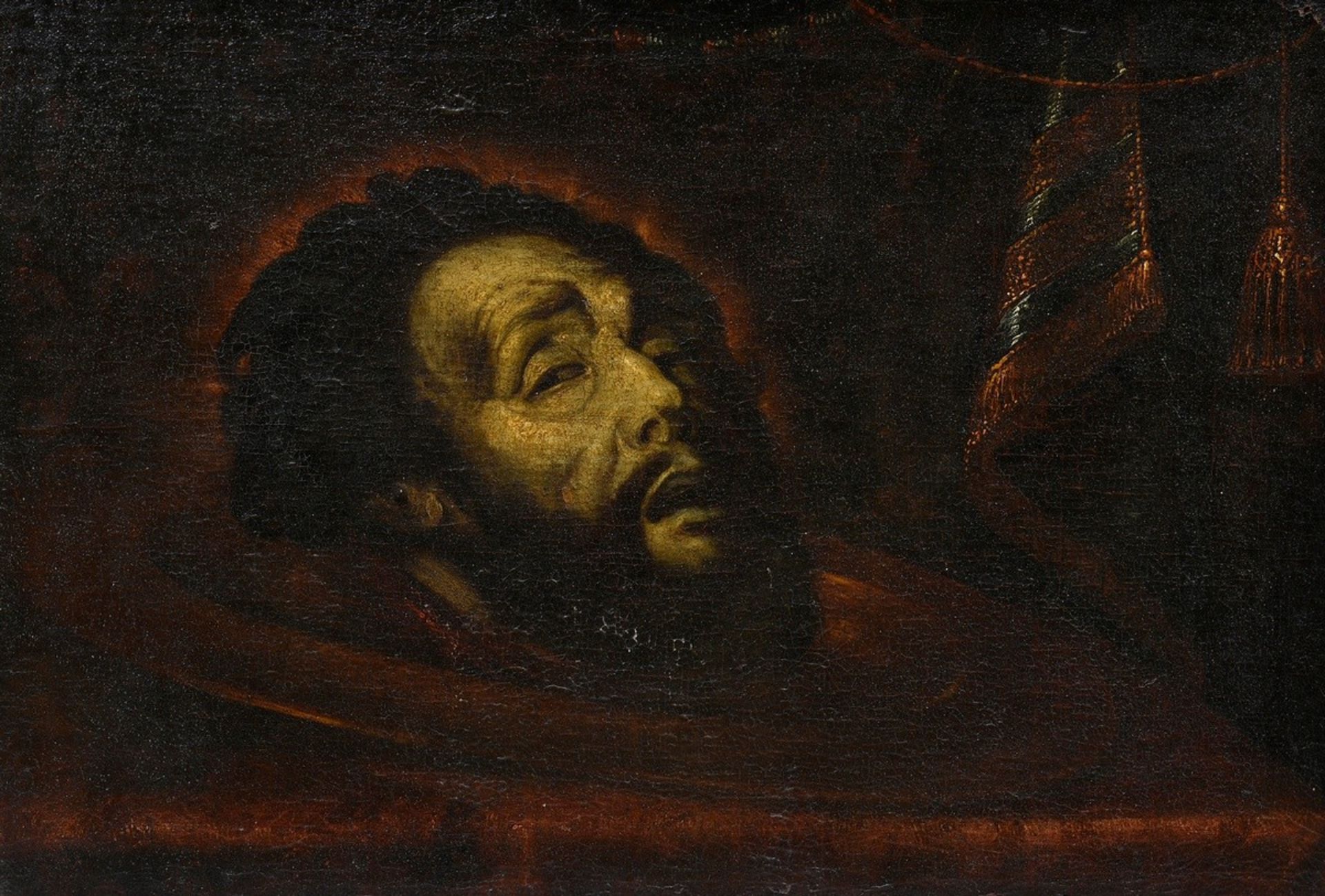 Unknown artist of the 17th/18th century "Head of John the Baptist", oil/canvas, 40,3x58cm (with fra