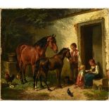 Voltz, Ludwig Gustav (1825-1911) "Ländliche Szene mit Kindern und Pferden" 1860, Öl/Leinwand doubli