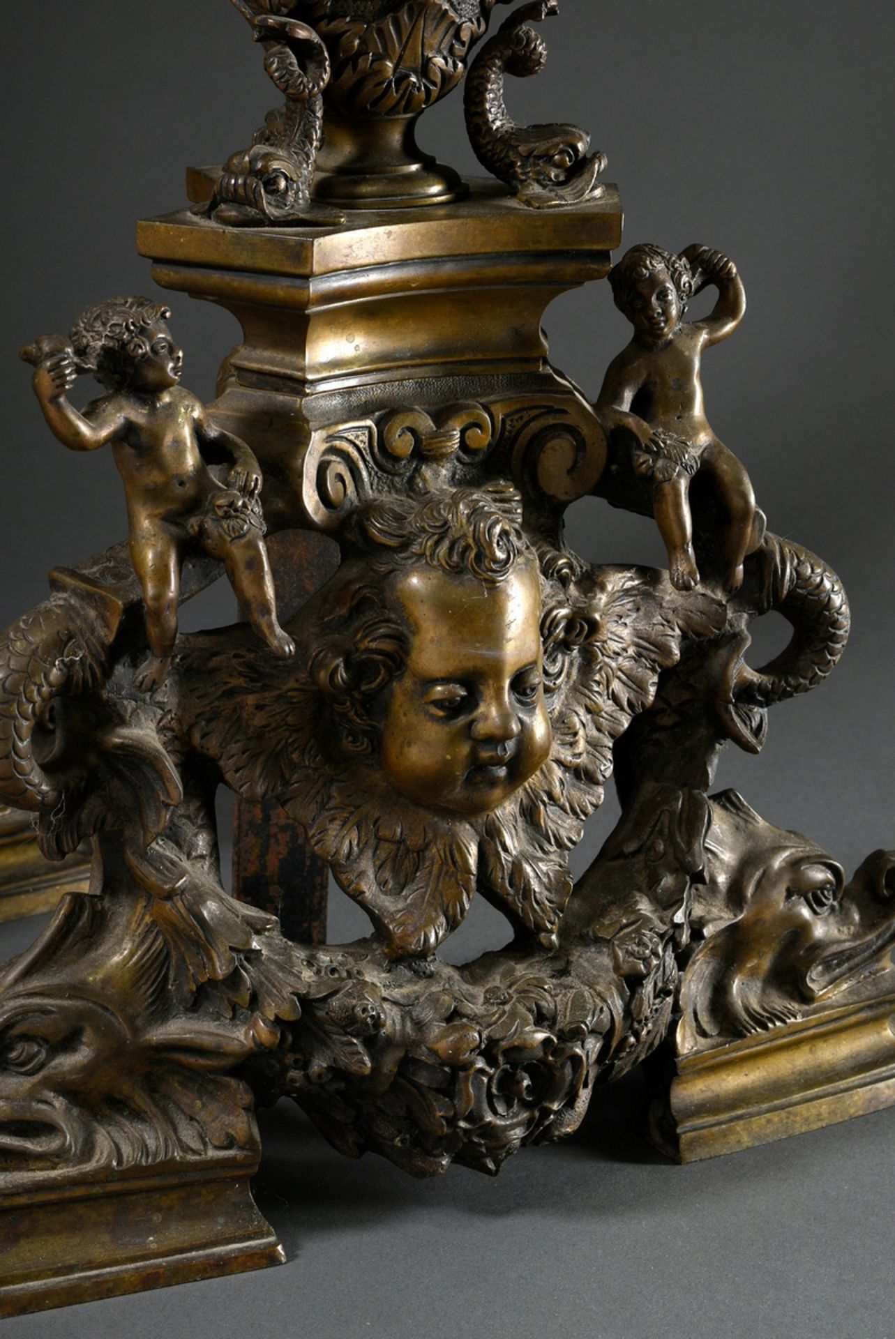 Roccatagliata, Niccolo (1539-1636) and workshop, pair of bronze andirons with figural attachments " - Image 11 of 12