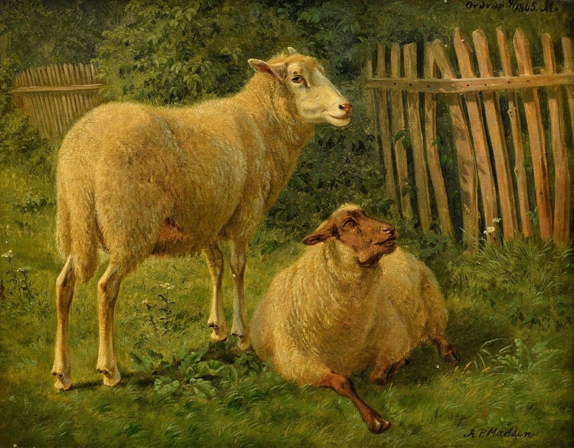 Madsen, Andreas Peter (1822-1911) "Landscape with Sheep" 1865, oil/canvas, sign. lower right, dat./