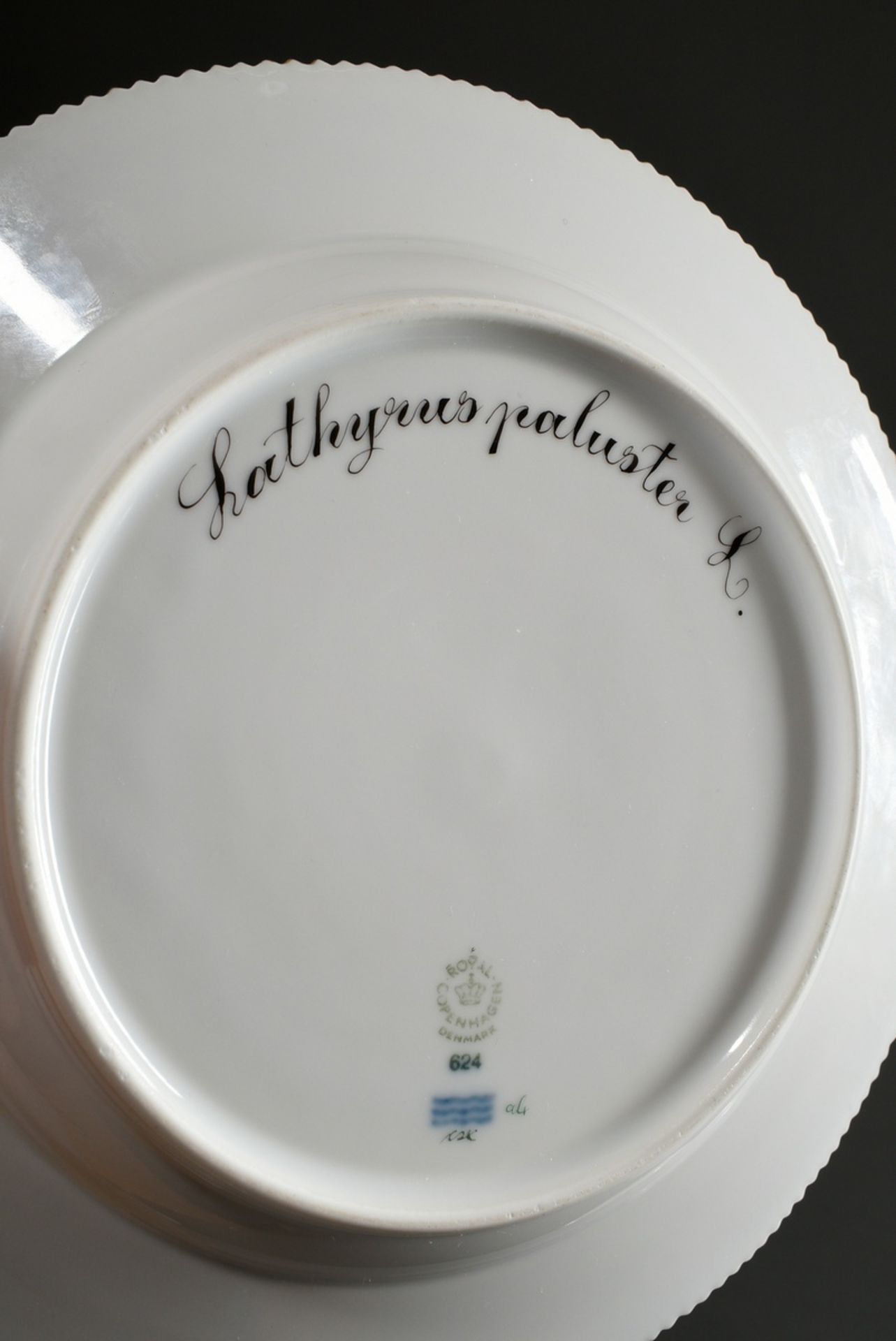 6 Royal Copenhagen "Flora Danica" dinner plates with polychrome painting in the mirror and gold dec - Image 12 of 15