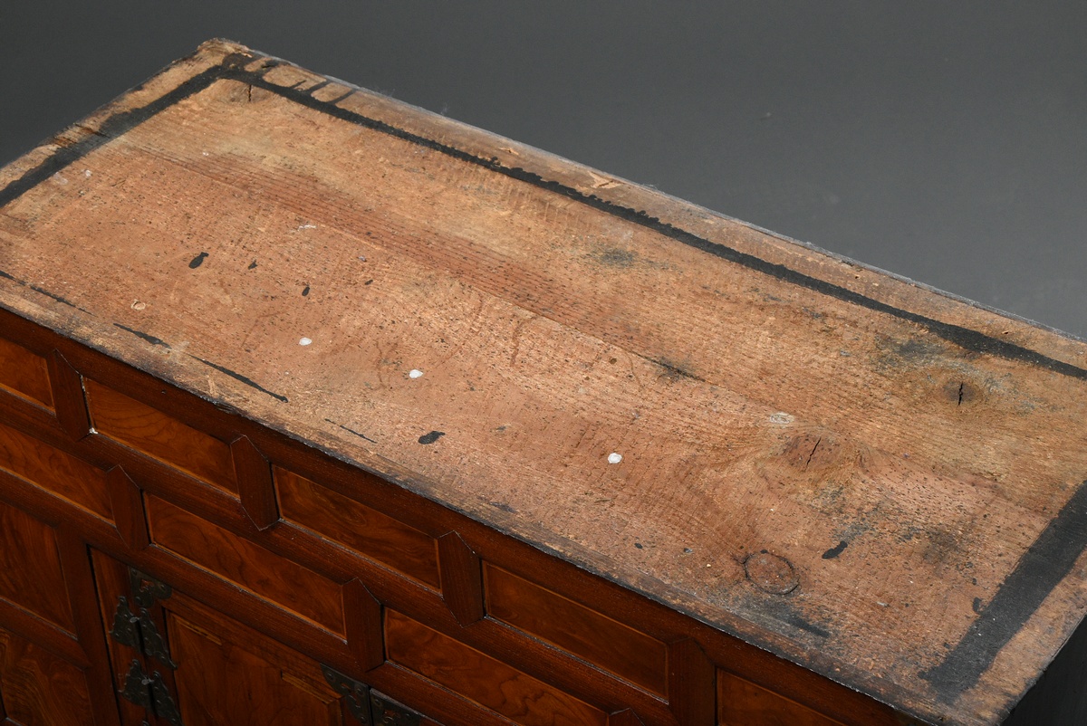 Small Korean cabinet "Icheungjang" with brass "butterfly" fittings on a coffered front with two doo - Image 9 of 9