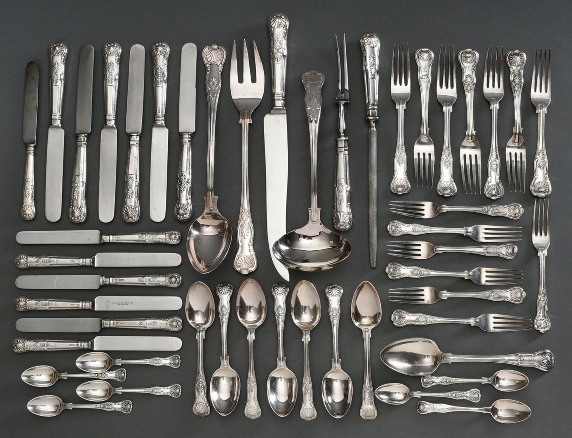 42 pieces of English cutlery "Kings Pattern" in different designs, partly with engraved family cres - Image 2 of 4