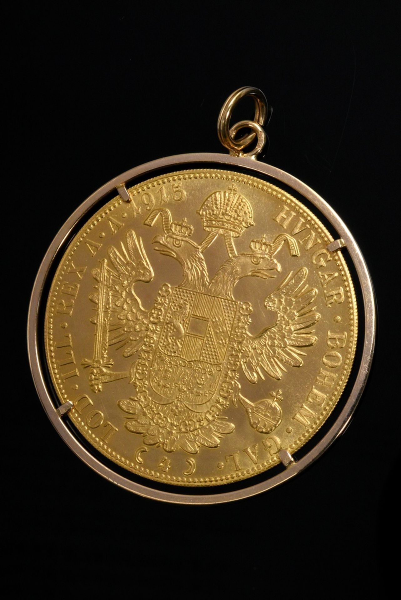 Gelbgold 750 Anhänger mit Gelbgold 986 Münze "4 Dukaten, Kaiser Franz Joseph, Österreich, 1915", 18