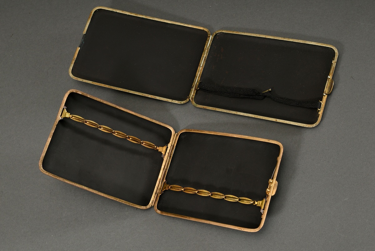 2 Various Komai style cigarette cases "Landscape with Fuji", blackened iron inlaid with silver and  - Image 7 of 7
