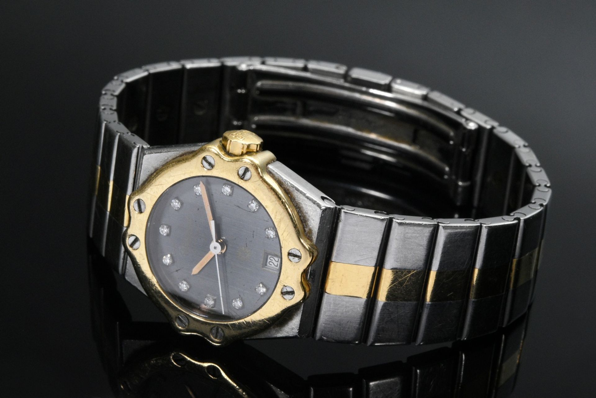 Stainless steel/yellow gold 750 Chopard "St. Moritz" wrist watch, dial with 11 small octagonal diam