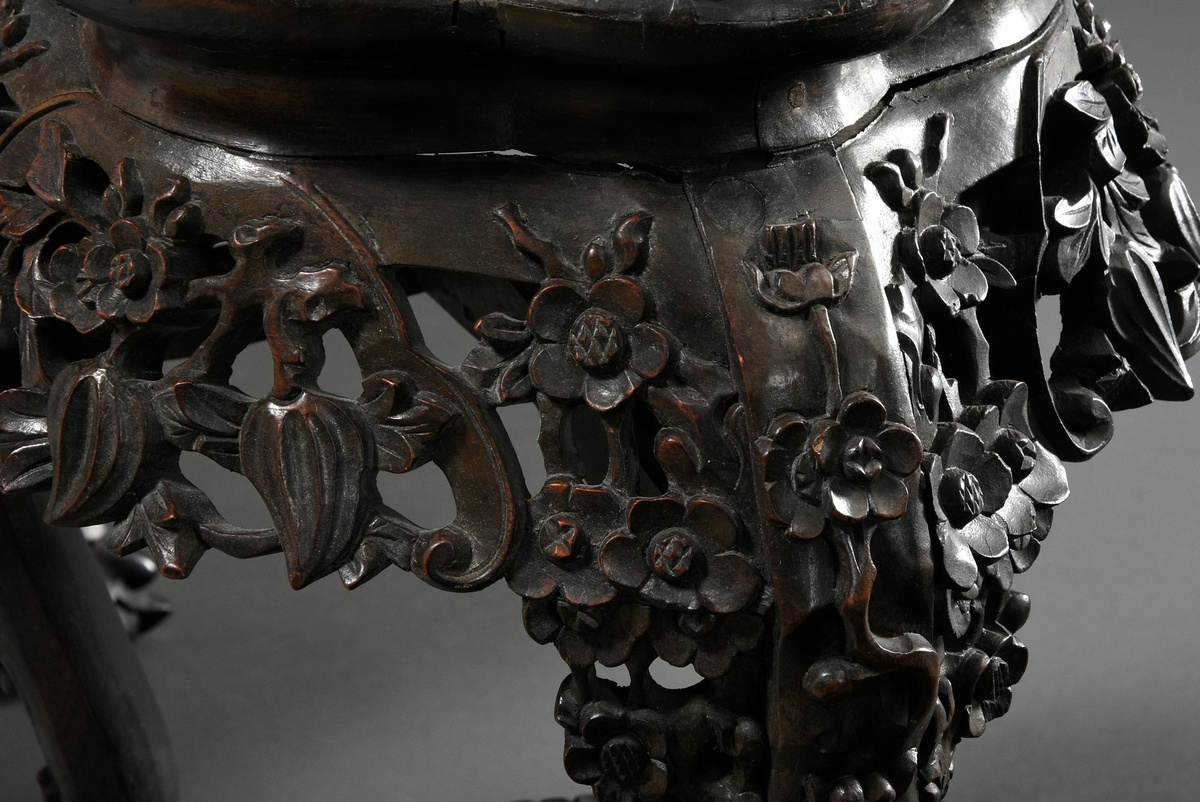 2 Various round redwood stools with richly carved frames and reddish marble tops, late 19th c., h.  - Image 9 of 9